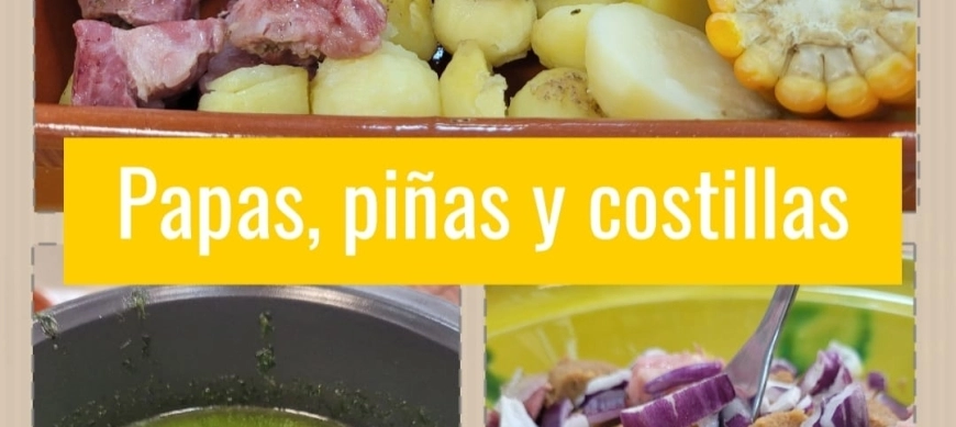 Papas, piñas y costillas ( Mojo verde y escaldón )