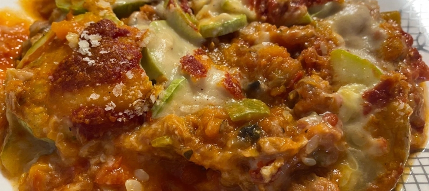 Lasaña de calabacín con verduras y atún